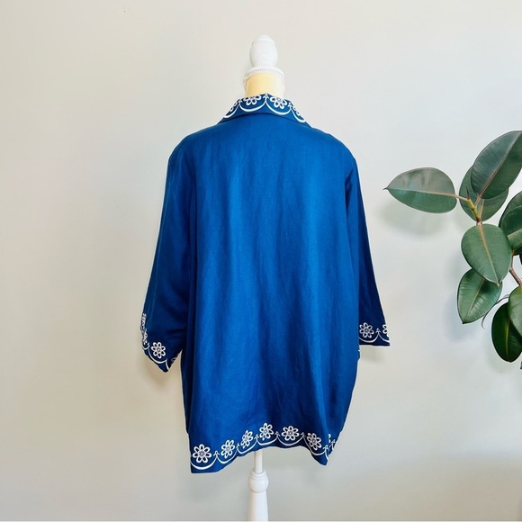 BOB MACKIE Wearable Art Floral Embroidered Artsy Linen Blend Blazer - Picture 5 of 5